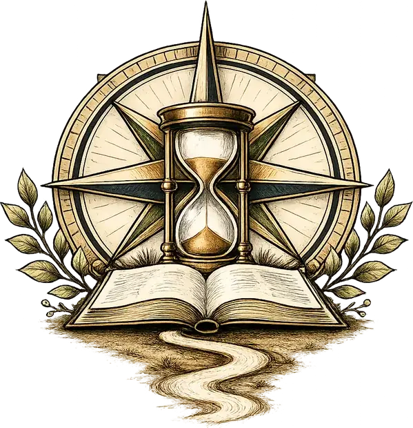 Figuring It Out logo: a compass and hourglass above an open book, with leaves and a winding path